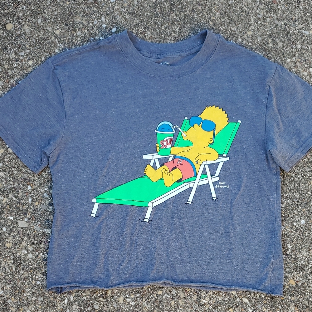 The Simpsons Bart Simpson Graphic Grey Crop Top S Lounge Chair Tee